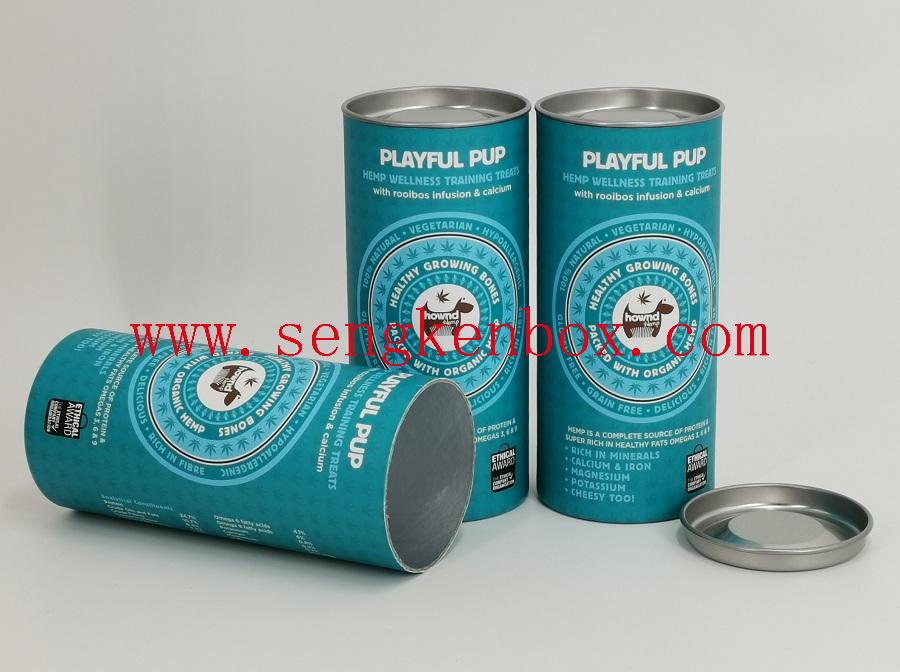 Dog Nutritional Food Packaging Cardboard Tube with Tin Lid
