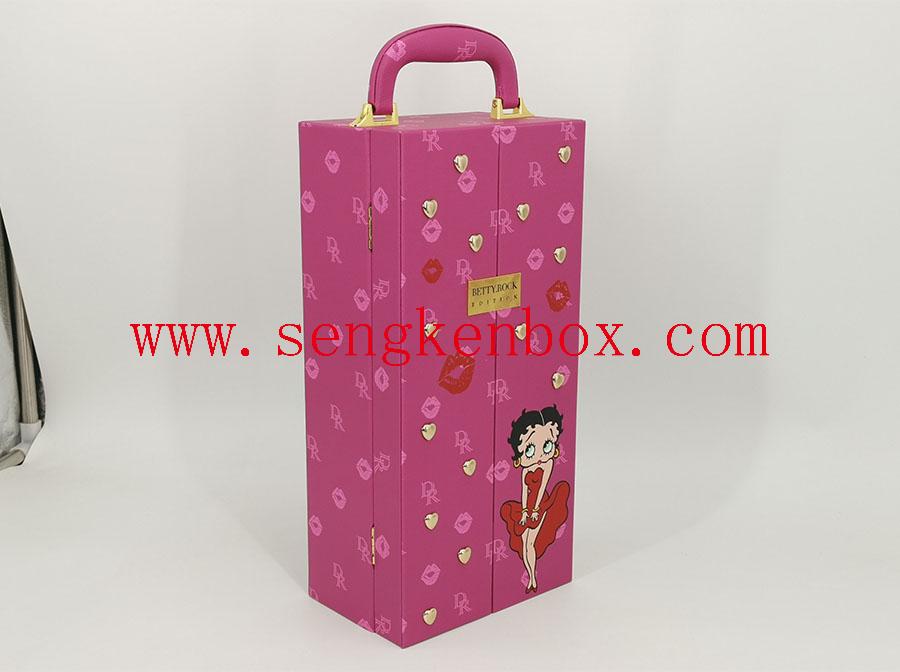 Boîte d'emballage de vin avec motif de dessin animé rose
