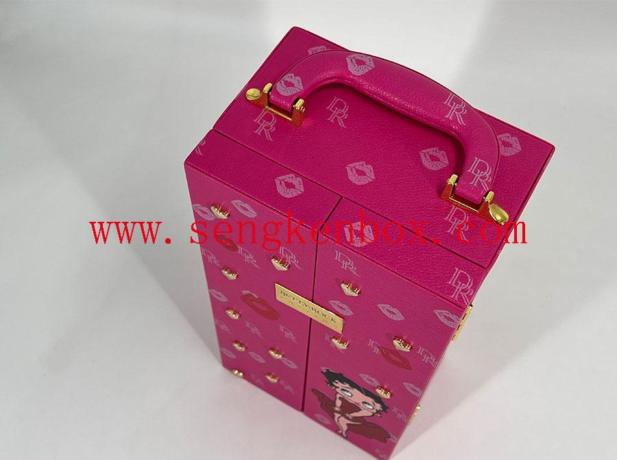Emballage de boîte à champagne avec dessin animé rose