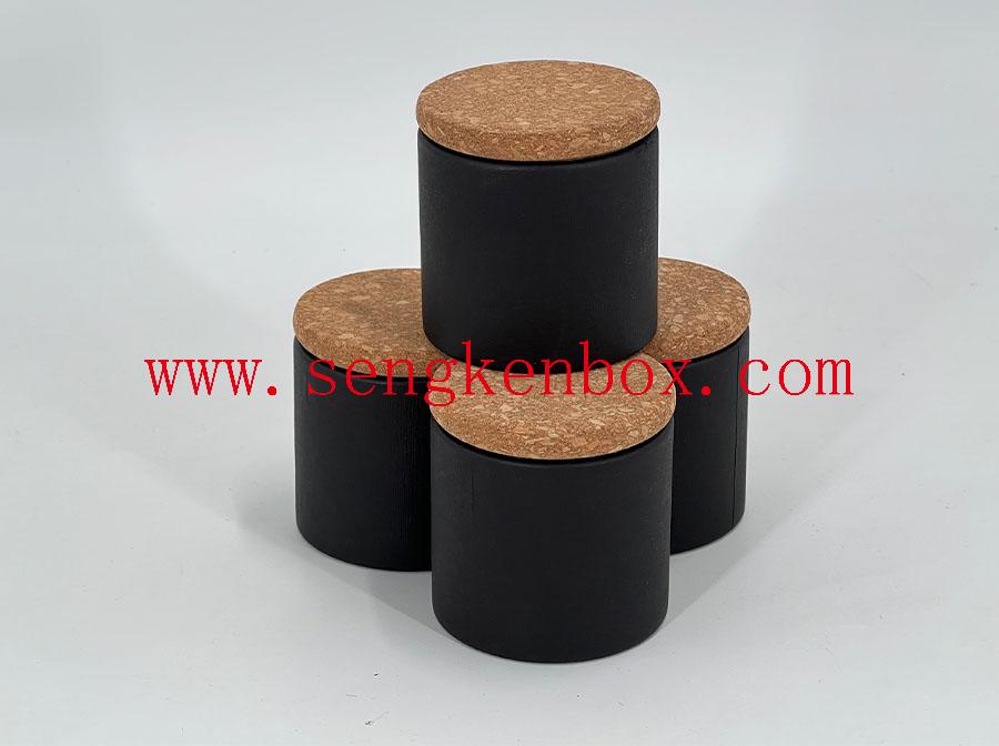 Boîte en carton cylindrique avec couvercle en bois