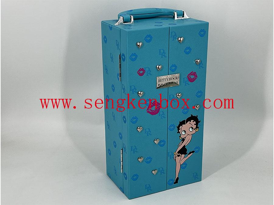 Boîte d'emballage de vin avec motif de dessin animé bleu