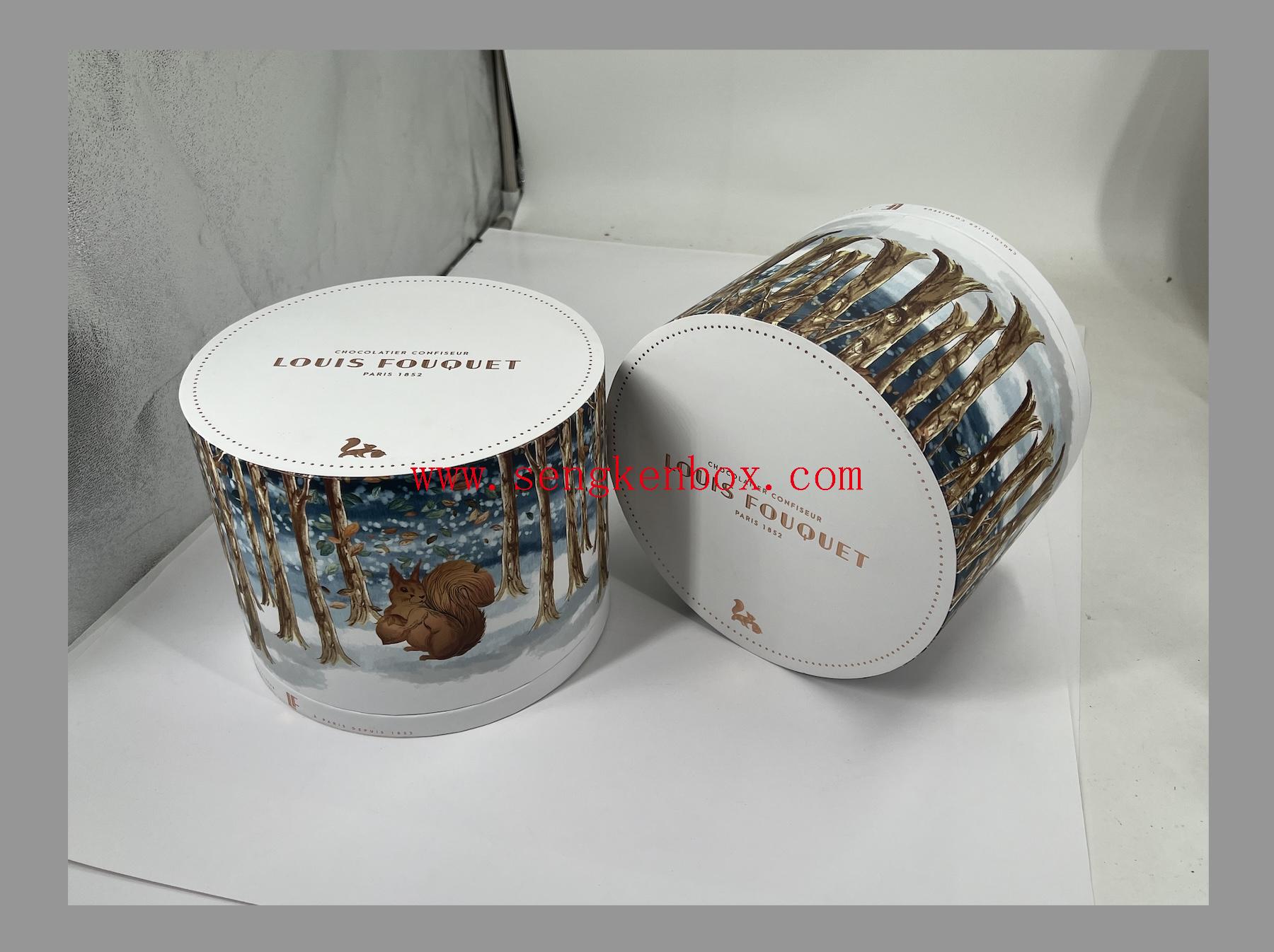 Boîte-cadeau ronde d'emballage de chocolat de 2 pièces avec insert en papier