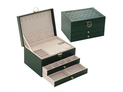 Large Western Jewelry Green Leather Jewelry Box