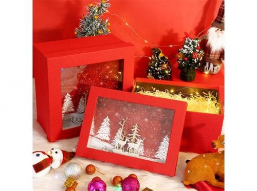 Christmas Red Gift Box With Viewable Layer