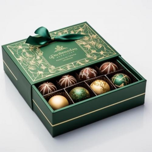 OEM et ODM Custom green drawer shaped christmas boxes with ribbon for chocolate packing à vendre