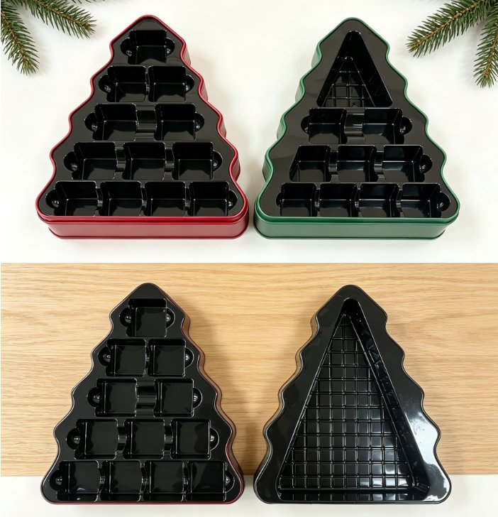 Christmas tree tin boxes